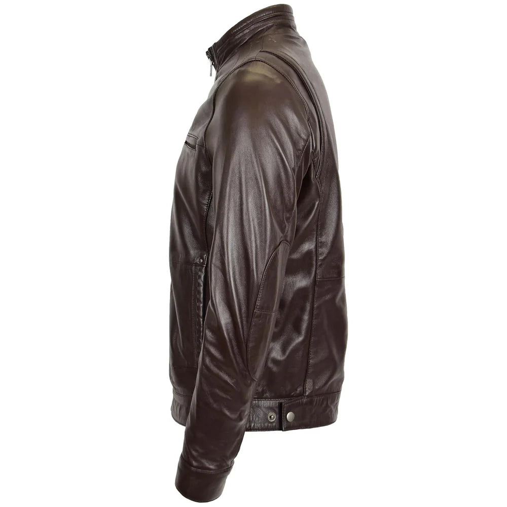 Men's Standing Collar Biker Leather Jacket