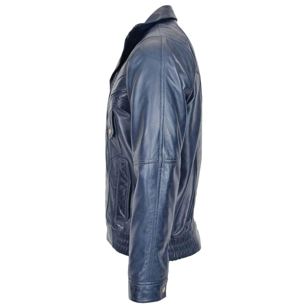 Men’s Leather Bomber Blouson Jacket – Robert Blue