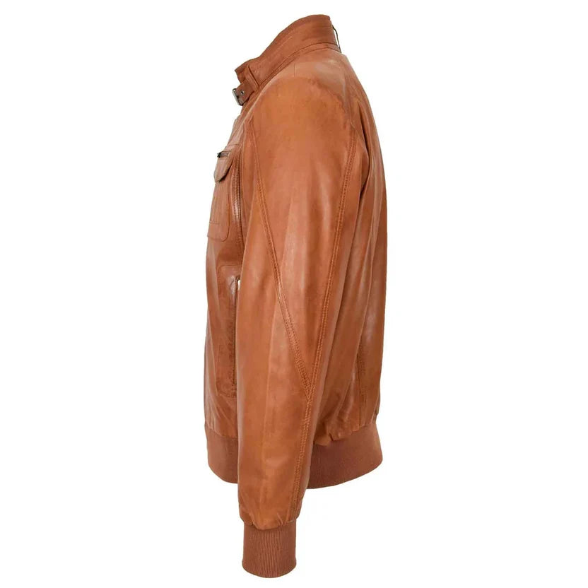 Men's Tan Leather Flight Jacket