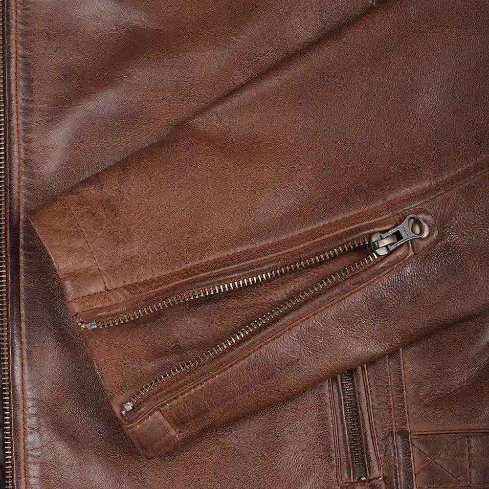 Men's Cognac Brown Cafe Racer Biker