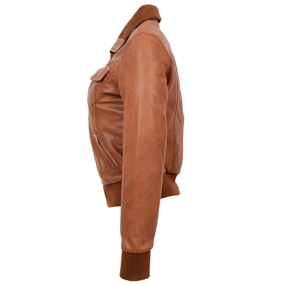 Women's Leather Classic Bomber Jacket