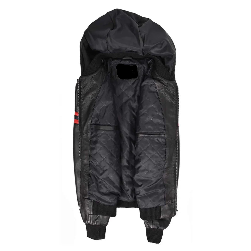 Leather Men's Genuine Lambskin Leather Hooded Bomber Jacket