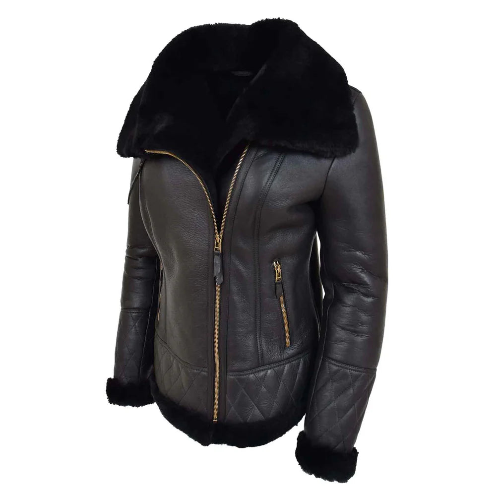 Women’s Merino Sheepskin Aviator Leather Jacket