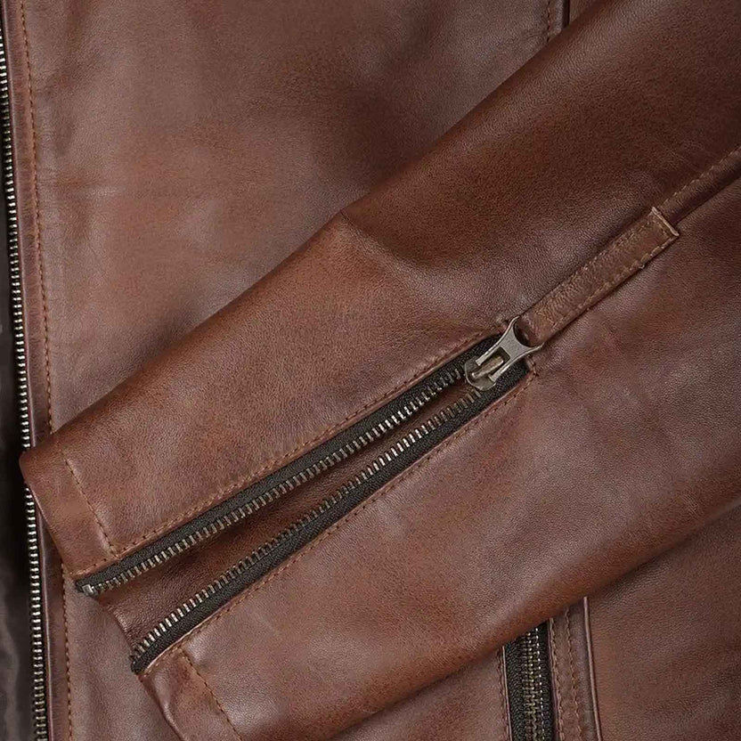 brown leather café racer jacket