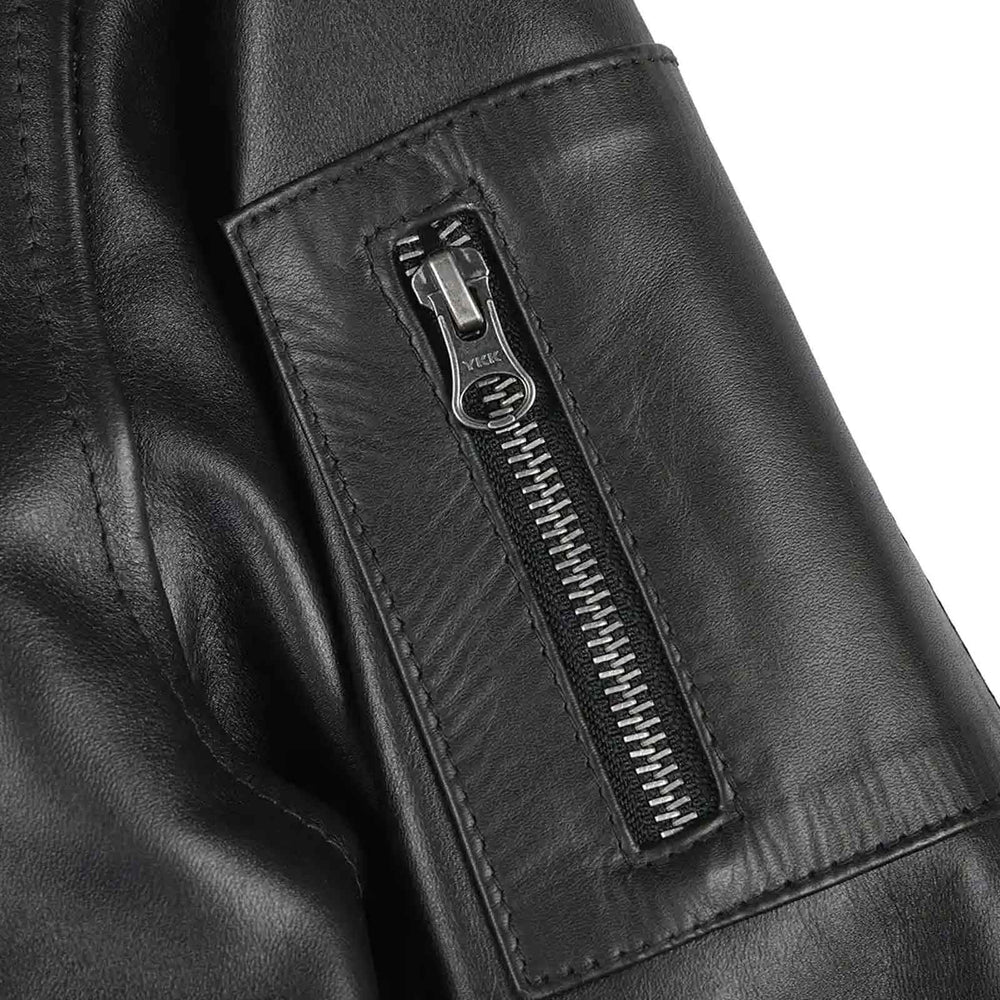 Men's Black Real Cowhide Leather Bomber Jacket