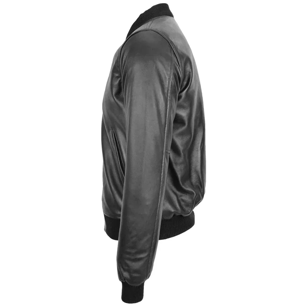 Men's Black Leather MA-1 Bomber Jacket