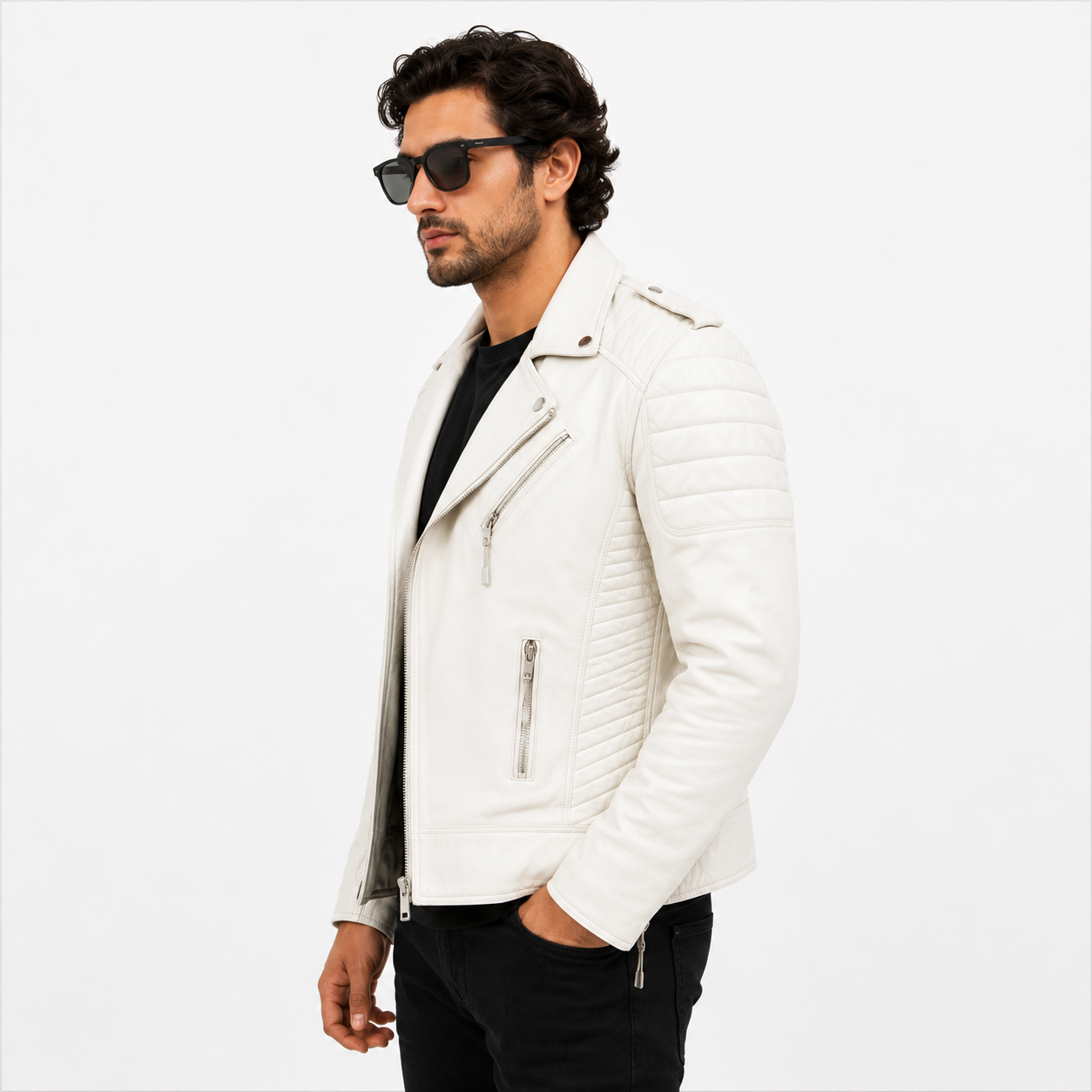 Men's Off-White Asymmetric Leather Biker Jacket