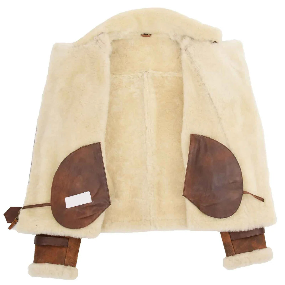 Women's Vintage Brown Sheepskin Aviator Jacket