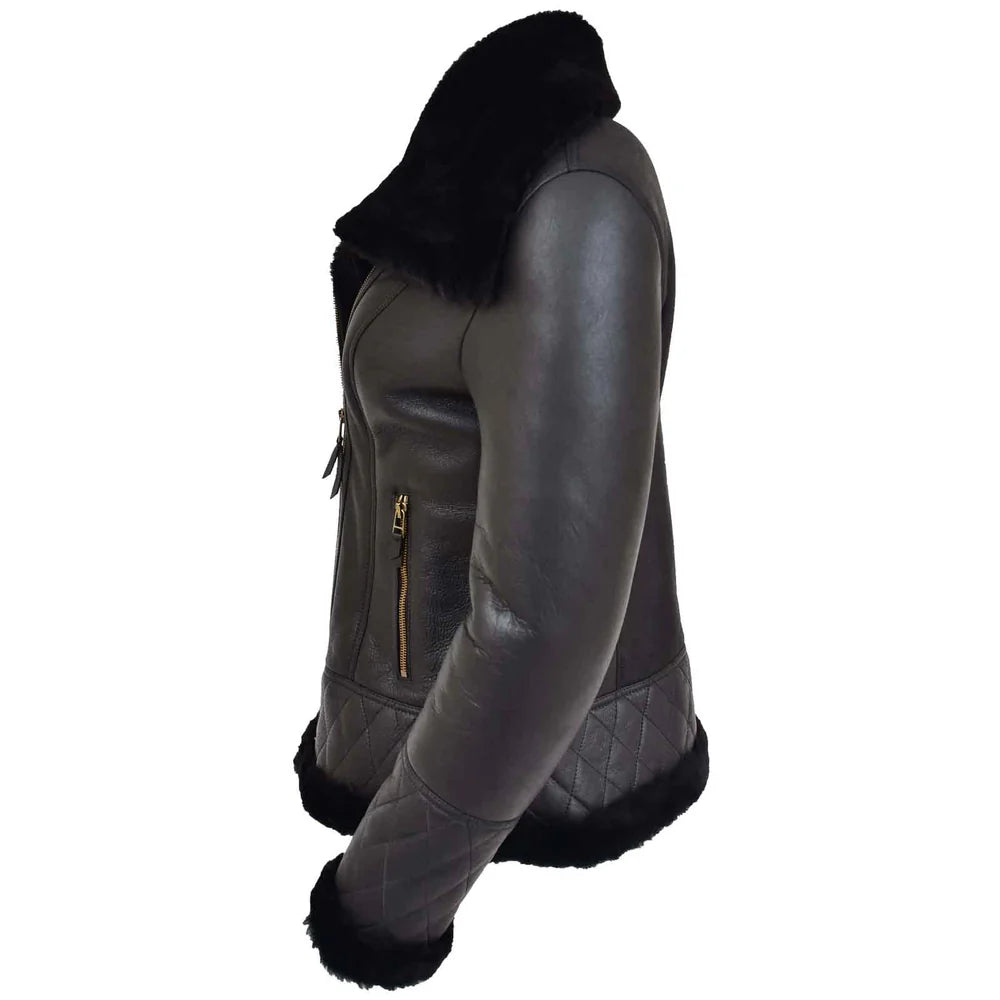 Women’s Merino Sheepskin Aviator Leather Jacket