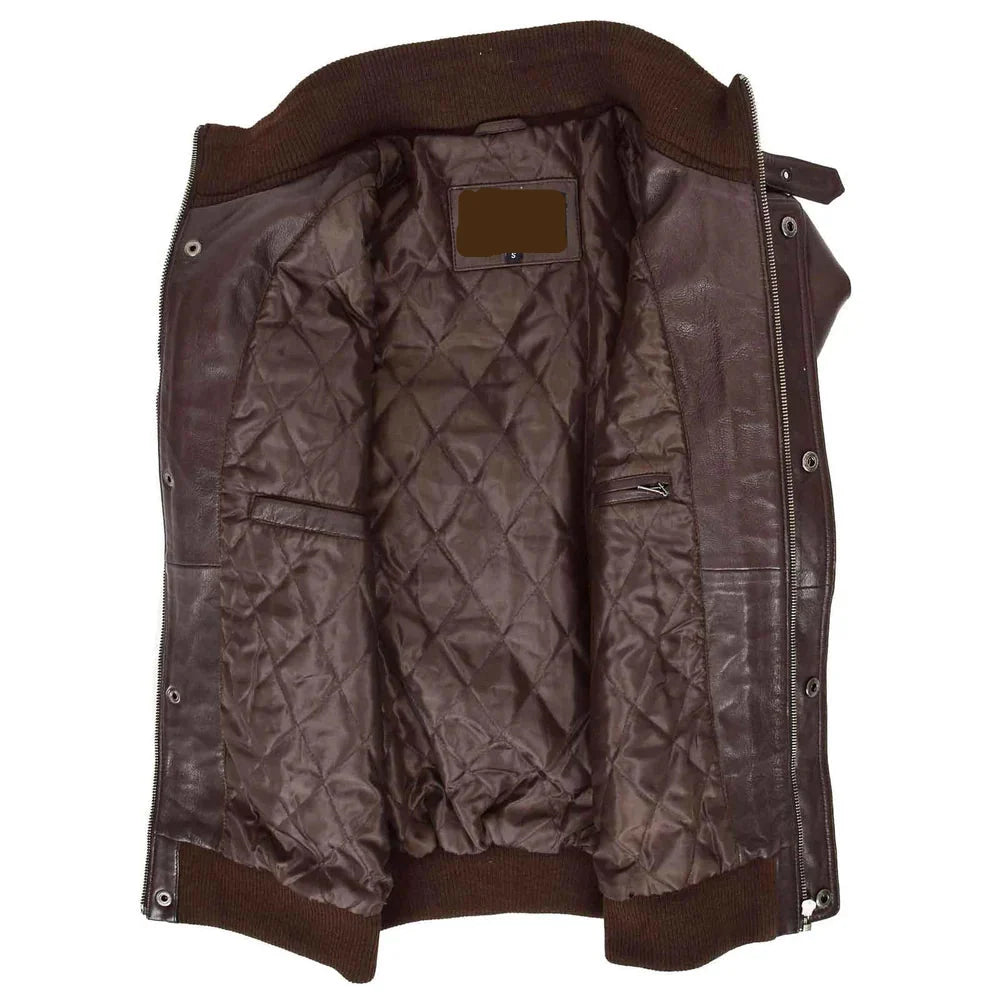 brown leather bomber jacket