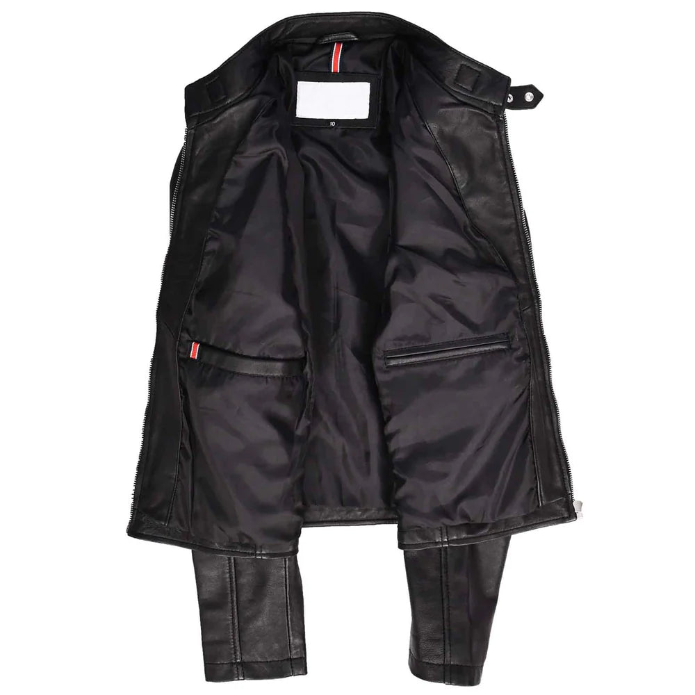 Stylish Sophia Black Women’s Genuine Leather Biker Jacket