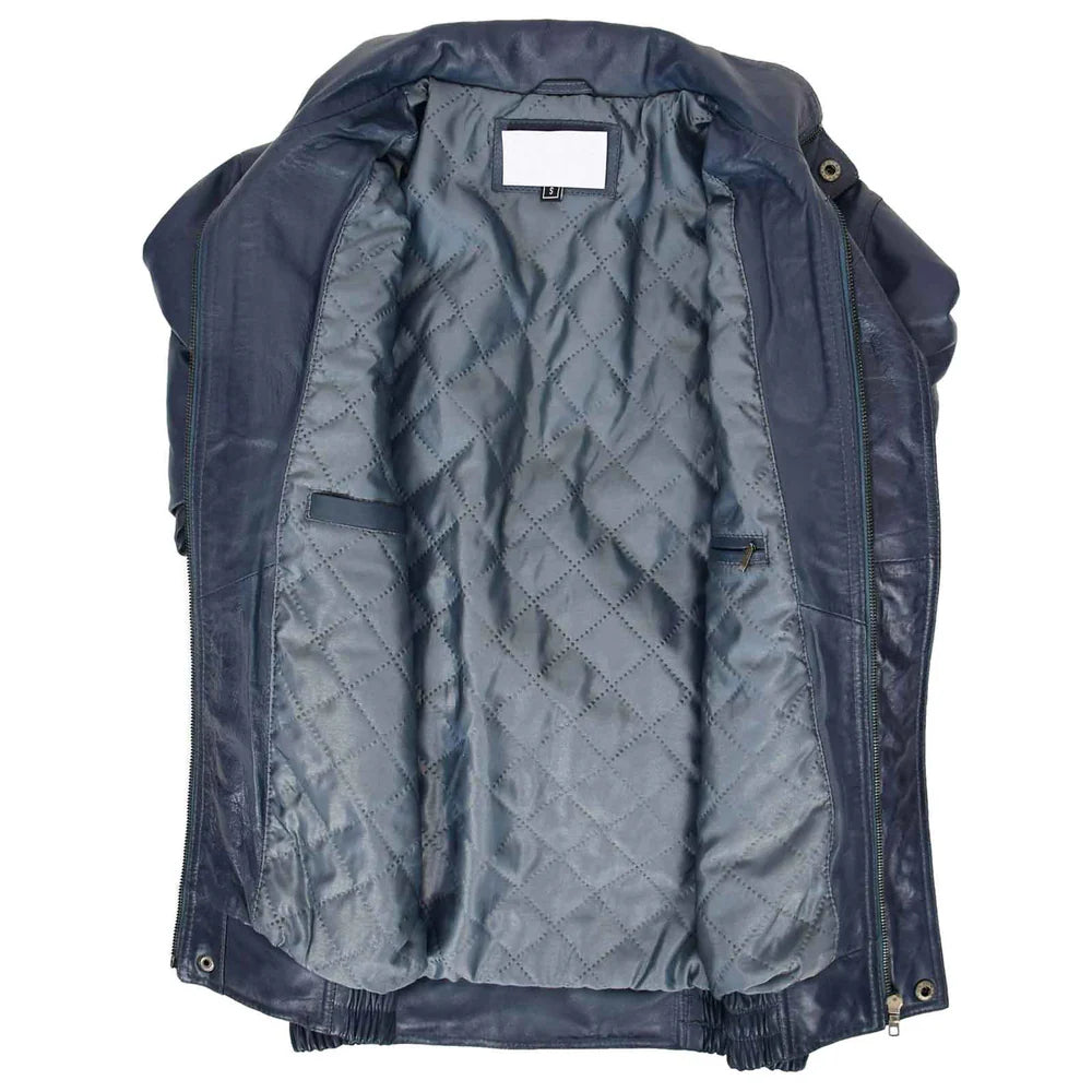 Men’s Leather Bomber Blouson Jacket – Robert Blue
