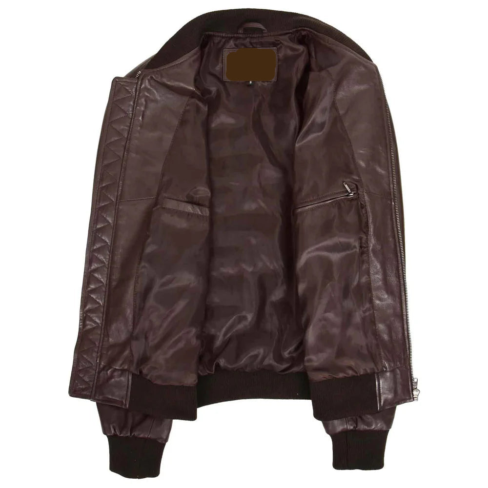 Brown MA-1 Leather Bomber Jacket for Men