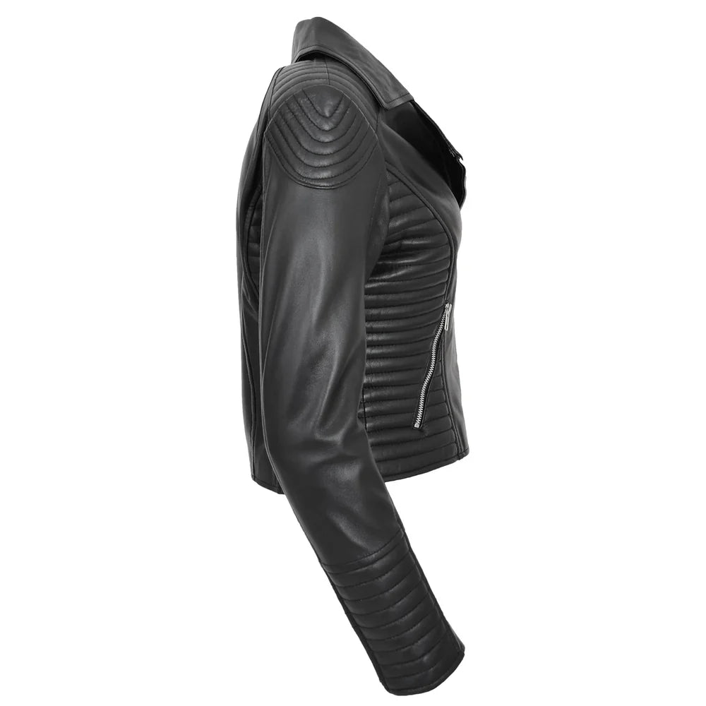 Women’s Real Leather Cross Zip Jacket