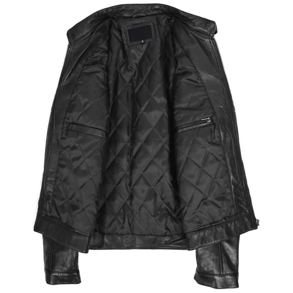 Comfortable Men's Leather Café Racer Biker Jacket