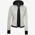 Lambskin Leather Biker Jacket Removable Hood Thumbhole