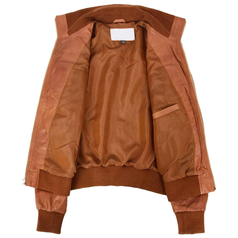 Women's Leather Classic Bomber Jacket