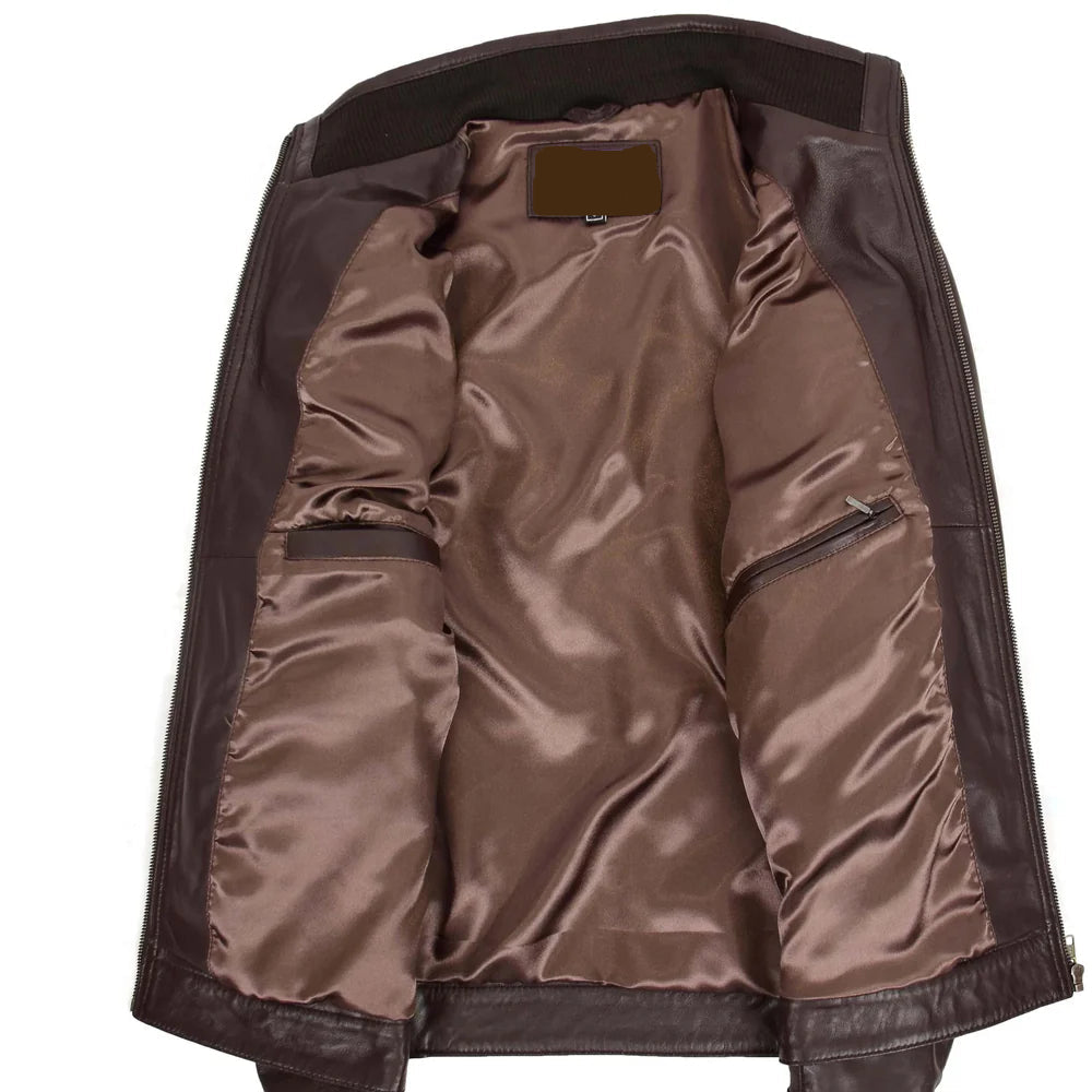 Men's Standing Collar Biker Leather Jacket