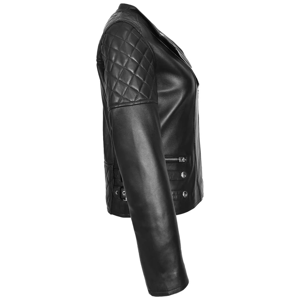 Women's Real Leather Biker Jacket Classic Cross Zip Style
