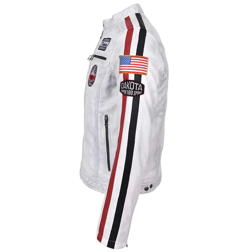 men's white racing leather jacket