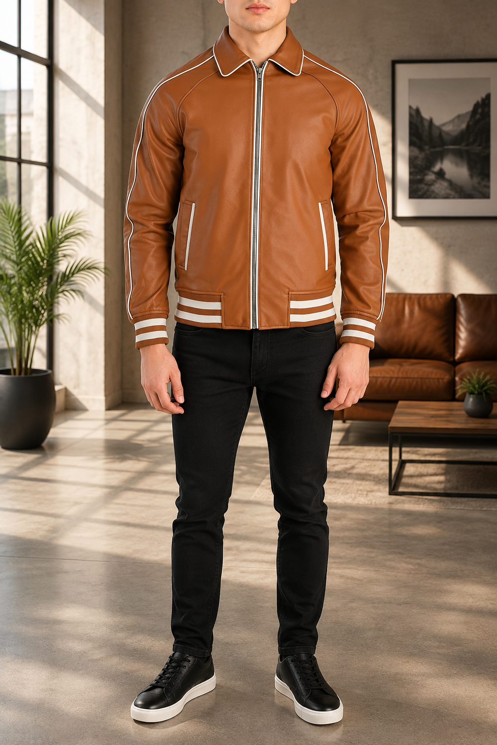 Brown Varsity Bomber Leather Jacket
