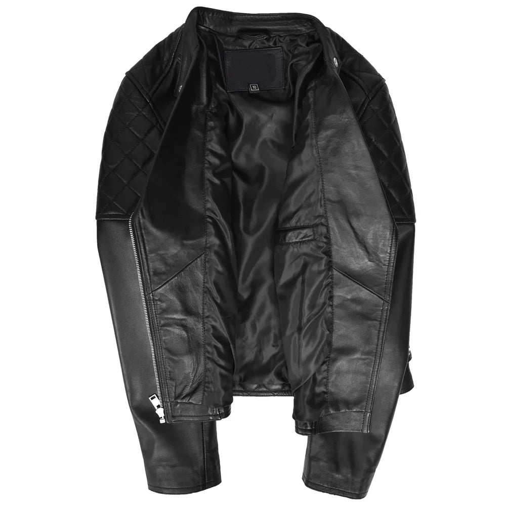 Women's Real Leather Biker Jacket Classic Cross Zip Style