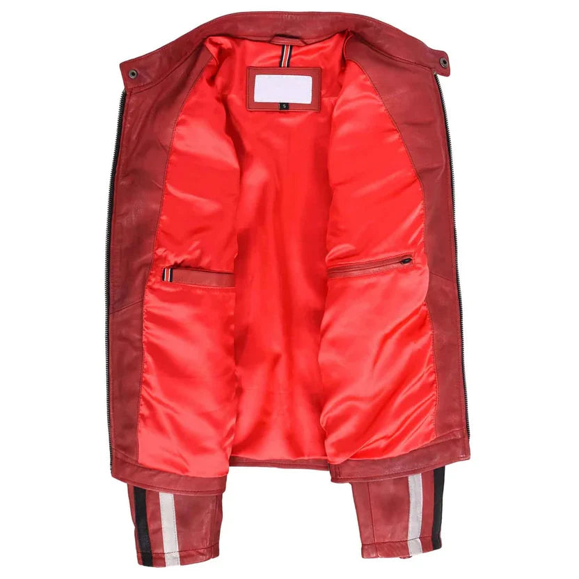 Men's Red Leather Racing Jacket