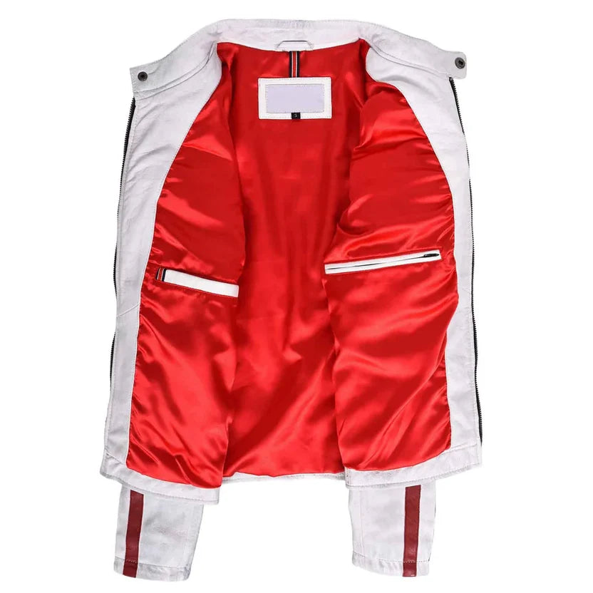 men's white racing leather jacket