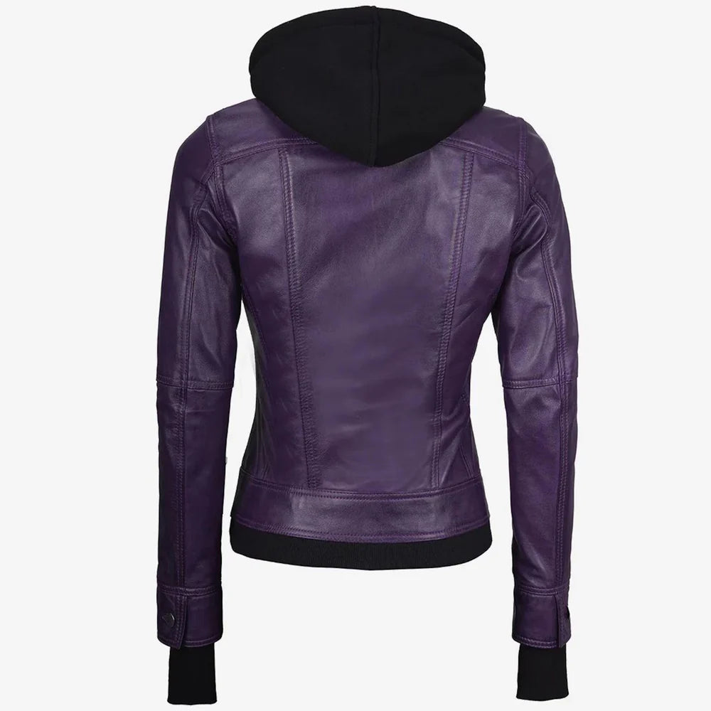 Women’s Purple Lambskin Leather Biker Jacket