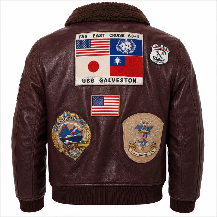 Men's Black Genuine Leather Top Gun Bomber Aviator Jacket