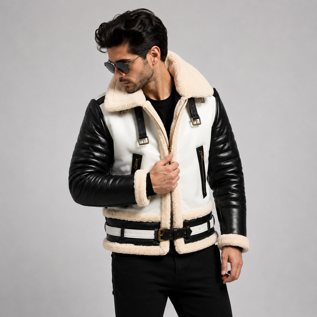 white shearling bomber jacket
