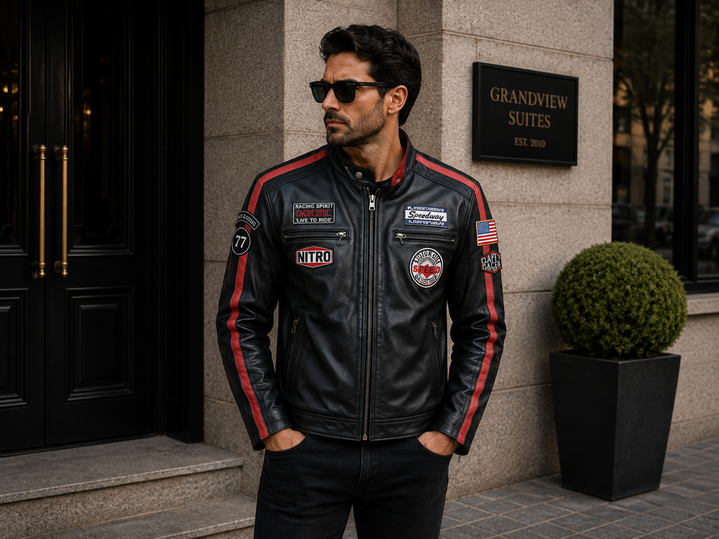 Men's Black Genuine Leather Racing Jacket 