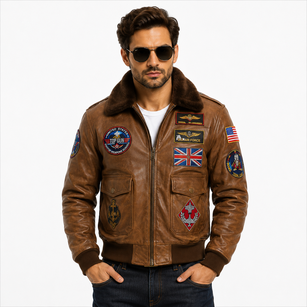 Men's Tan Brown Top Gun G-1 Flight Leather Jacket