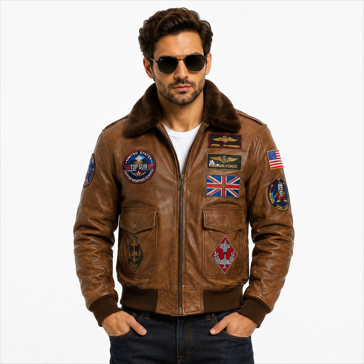 Men's Tan Brown Top Gun G-1 Flight Leather Jacket