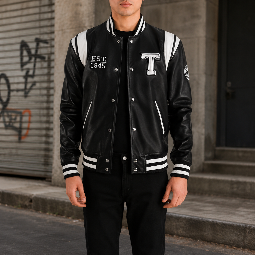 Liberte Texas Black Leather Varsity Jacket