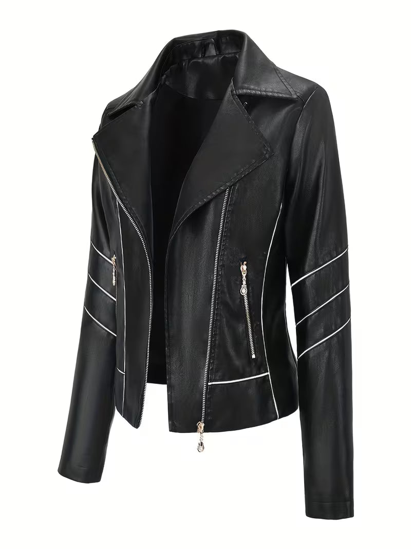 Women's Black Faux Leather Asymmetric Moto Jacket