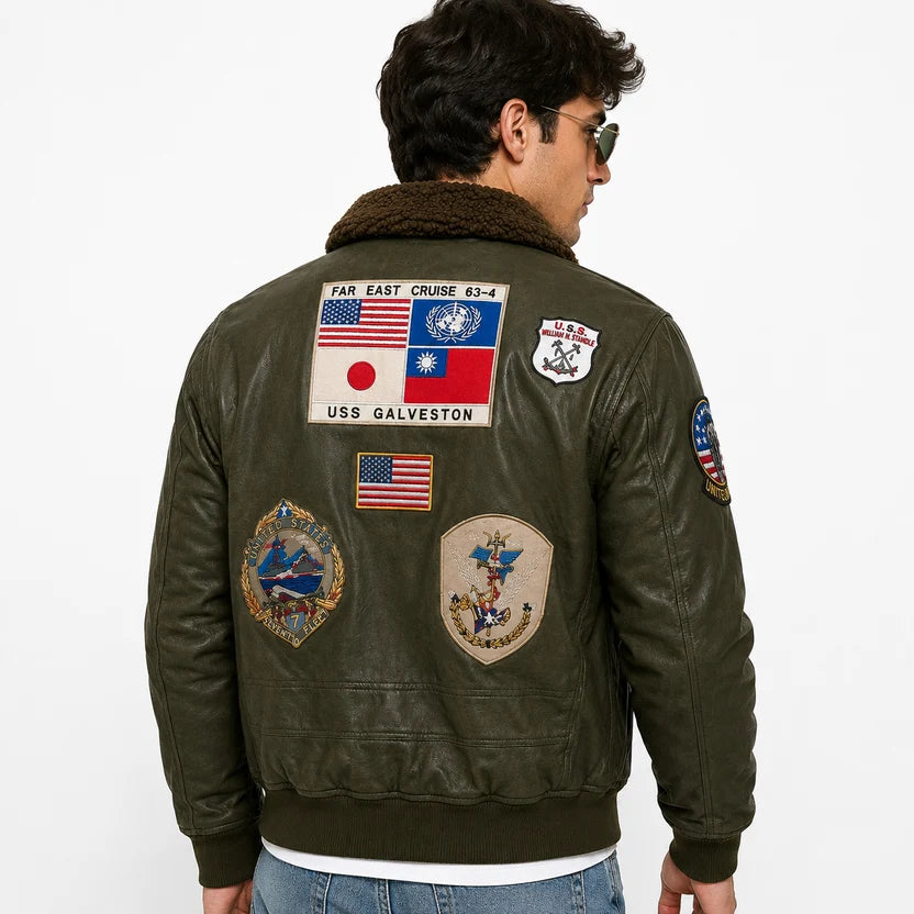 Men's Brown Top Gun Pilot Bomber Leather Jacket