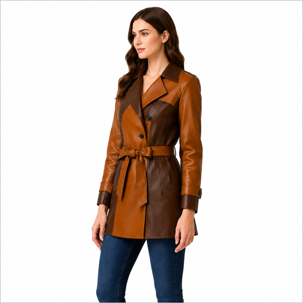 Women's Brown Tan Leather Coat