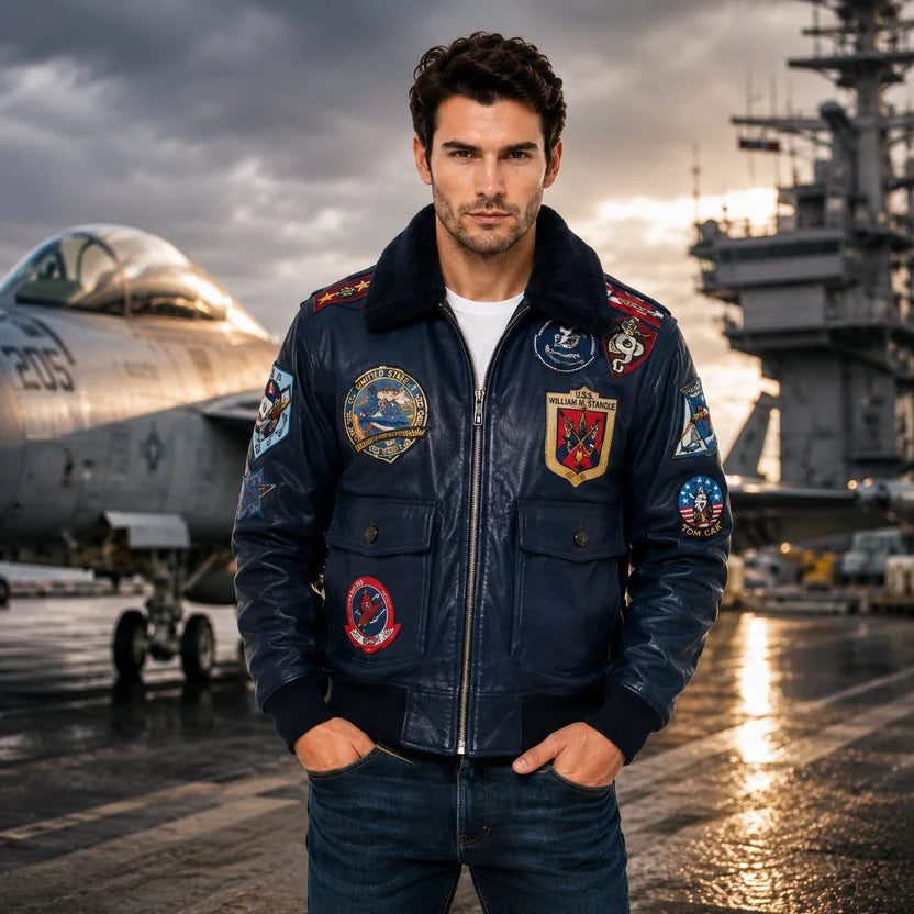 Navy Blue Top Gun Bomber Jacket