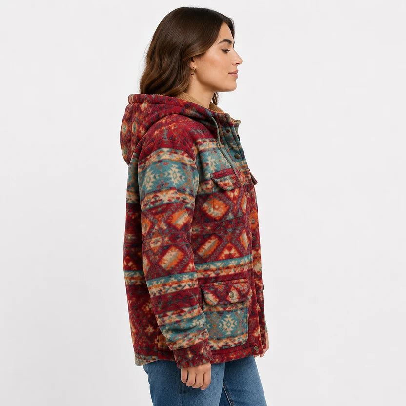 Western Aztec Print Sherpa Jacket for Women