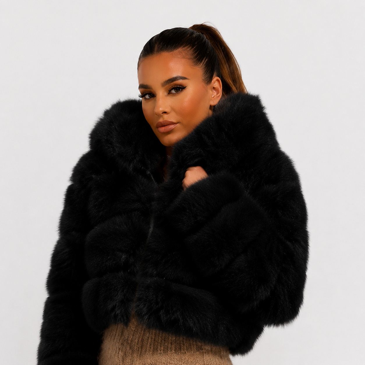Women's Black Faux Fur Bubble Coat