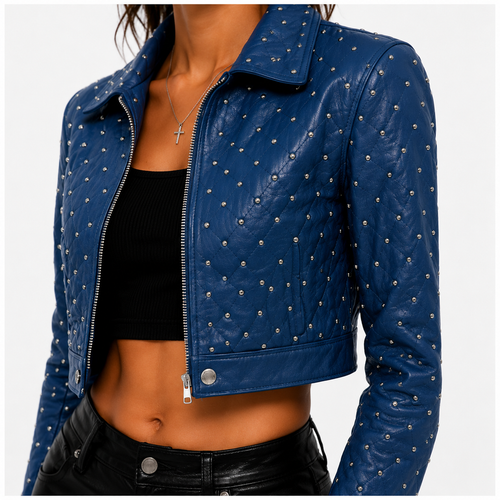 Women's Royal Blue Cropped Quilted Jacket