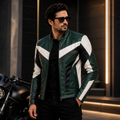 Men's Green, Black & White Racer Leather Jacket