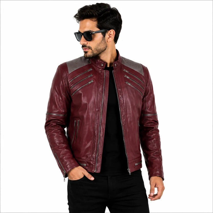 Men's Burgundy Michael Jackson Inspired Leather Jacket