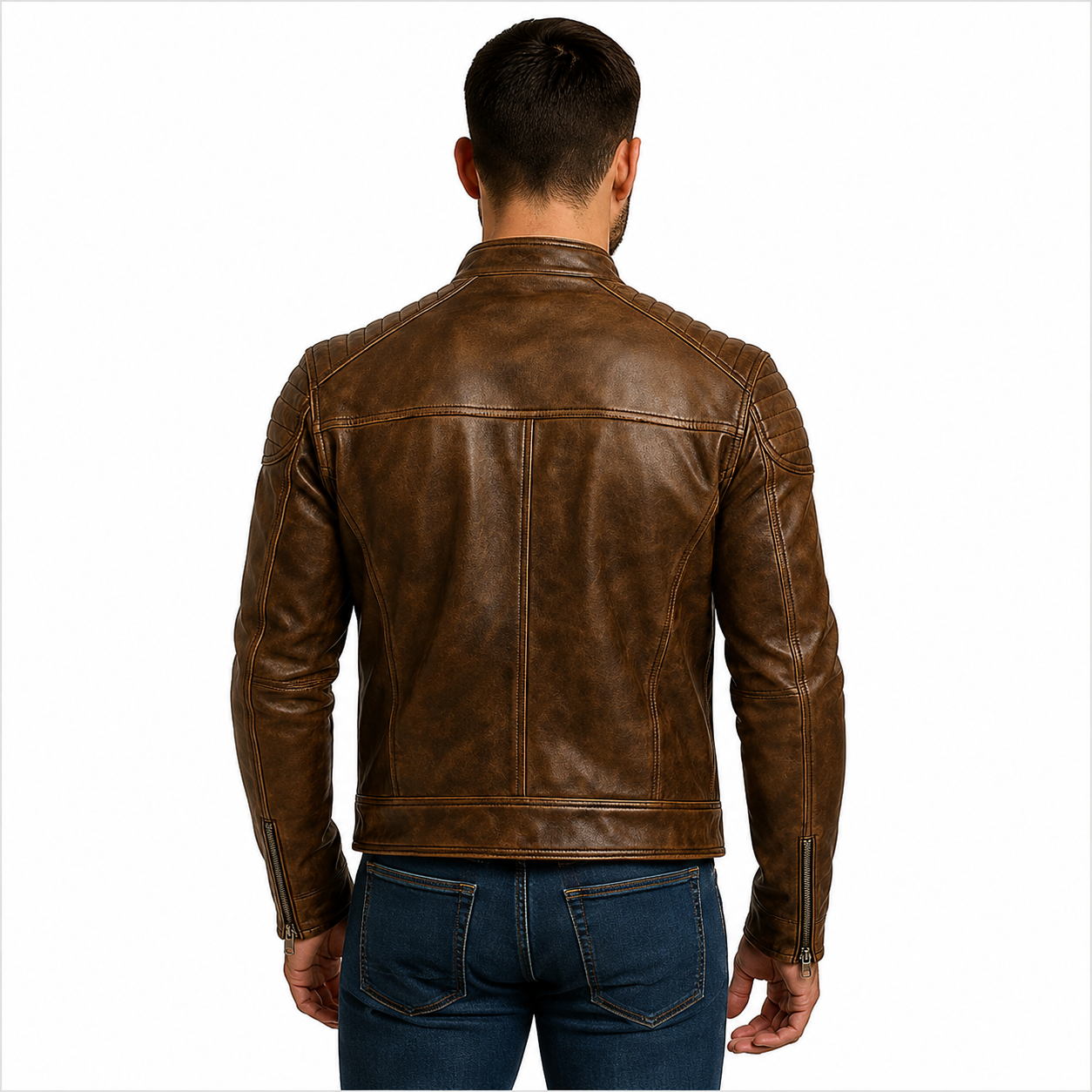 Men's Brown Leather Motorcycle Biker Jacket