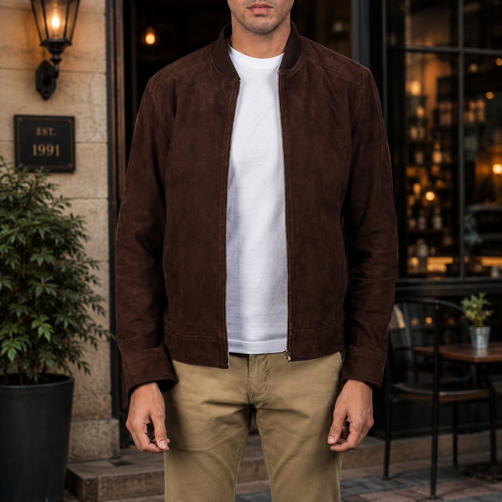 Blain Mocha Suede Bomber Jacket