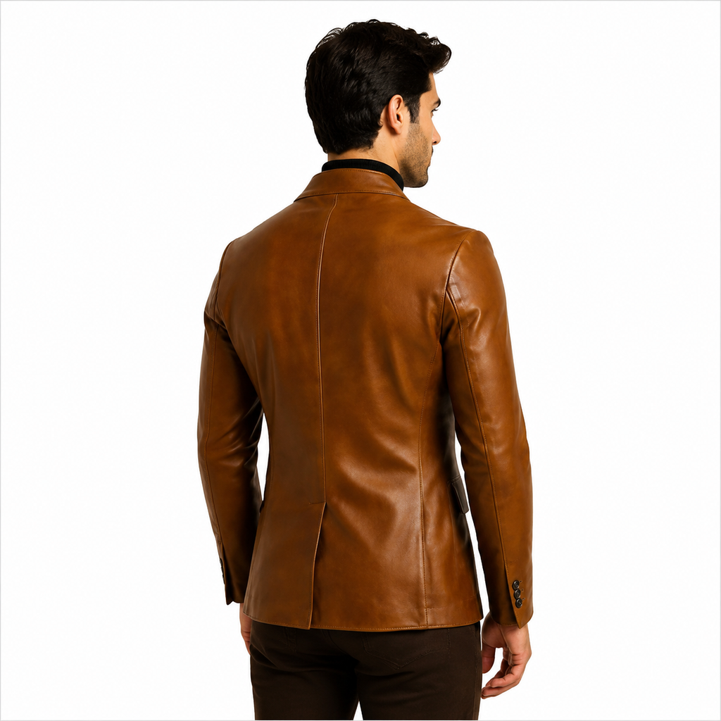 Brown Leather Blazer for Men Back View