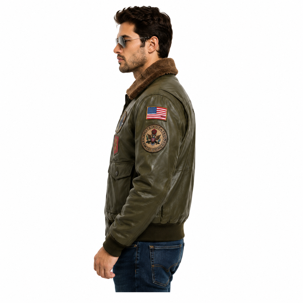 Men's Olive Green G-1 Aviator Leather Flight Jacket