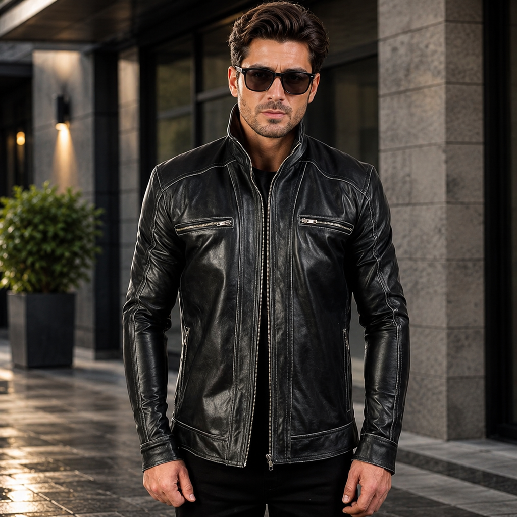 Hudson Brown Leather Biker Jacket