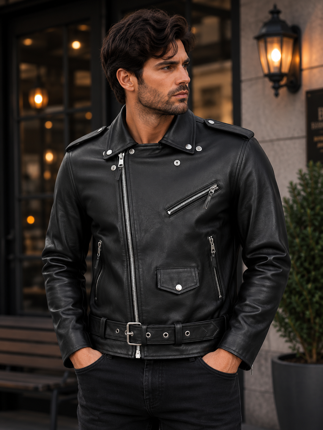 Men's Biker Brando Leather Jacket